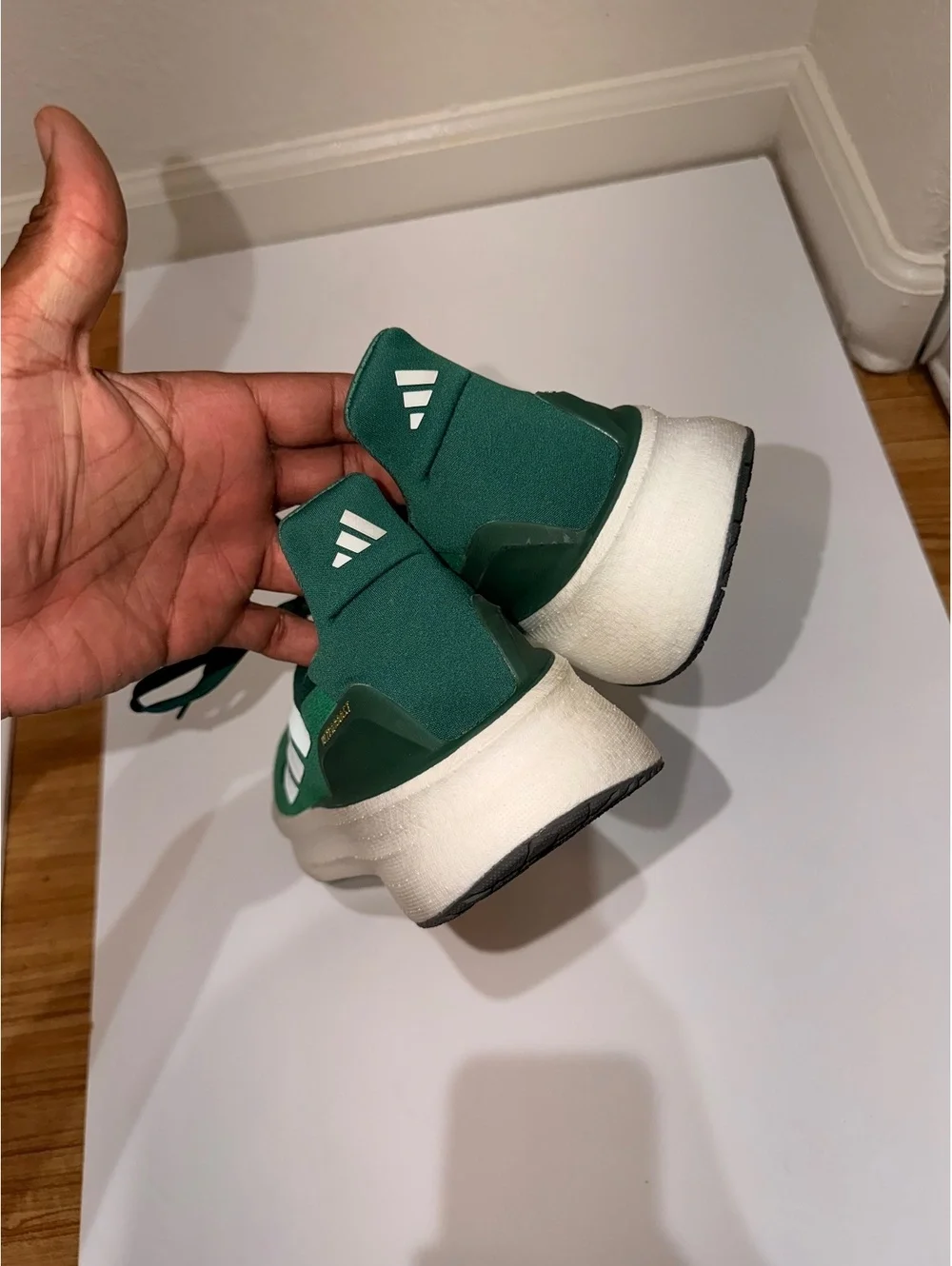 Adidas Ultraboost Light Running Shoes Green White Mens 10.5 EUC